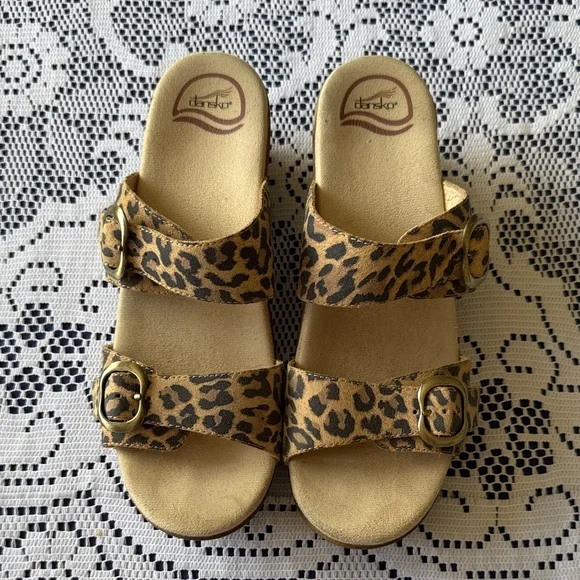 Dansko Leopard Animal Print Sandals - Brown and Tan 40 - Picture 1 of 4